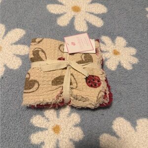 Decorative Beige and Red Ladybug & Heart Kitchen Washcloths 12x12